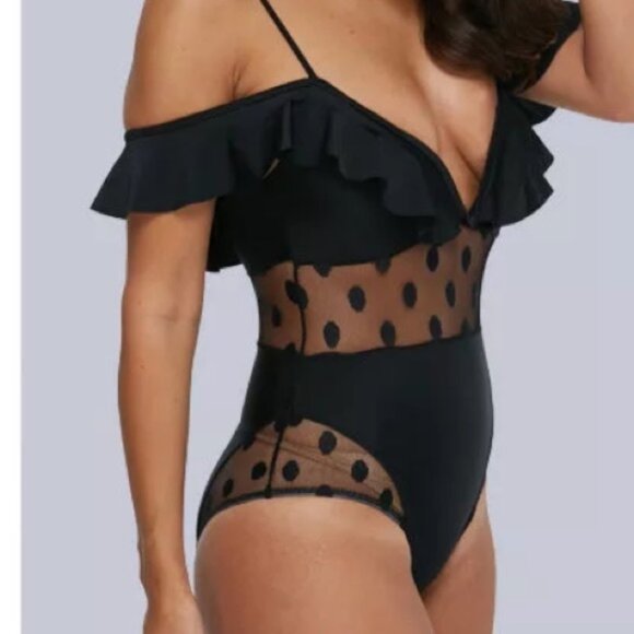 Other - swimsuit black ruffle polka dot Pinup off shoulder sexy dollbaby H3